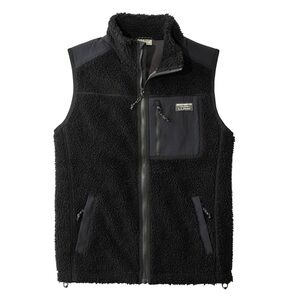 LLBean Mens Fleece Vest Black Full Zip Outdoor‎ Utility Pockets Size LG